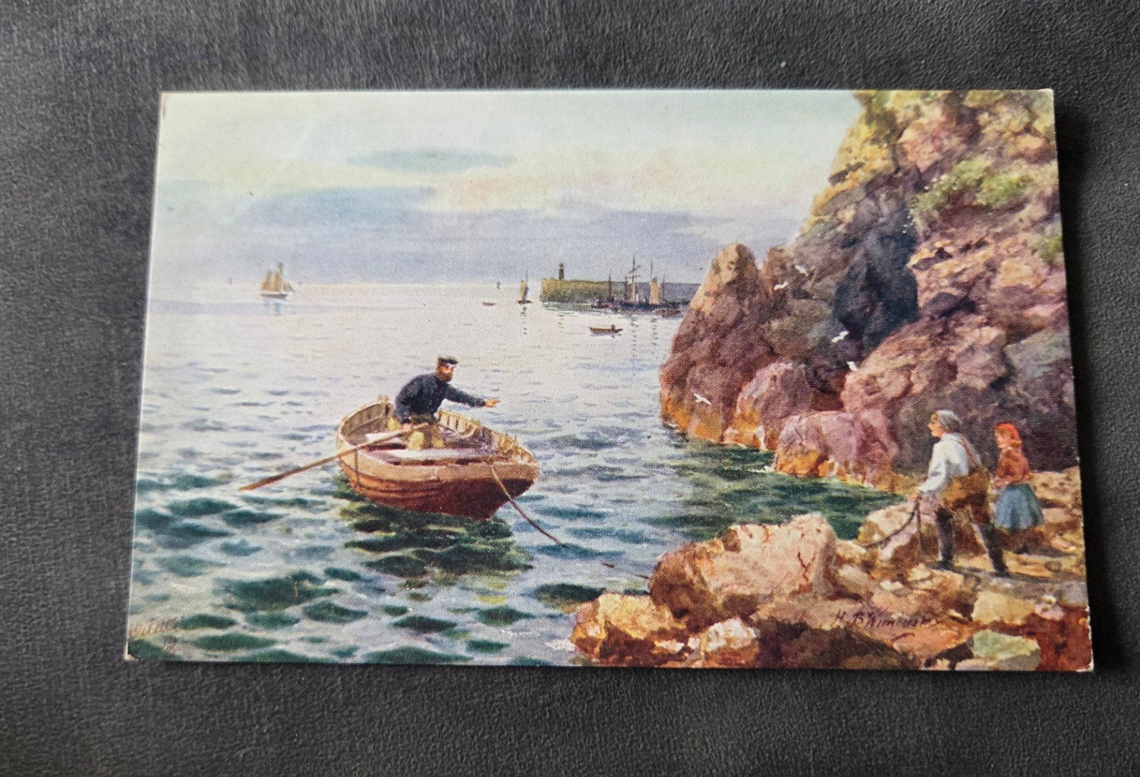 Antieke Ansichtkaart: Vissersbootje en Kustgezicht, Verzenden, Voor 1920, Ongelopen, Overige thema's