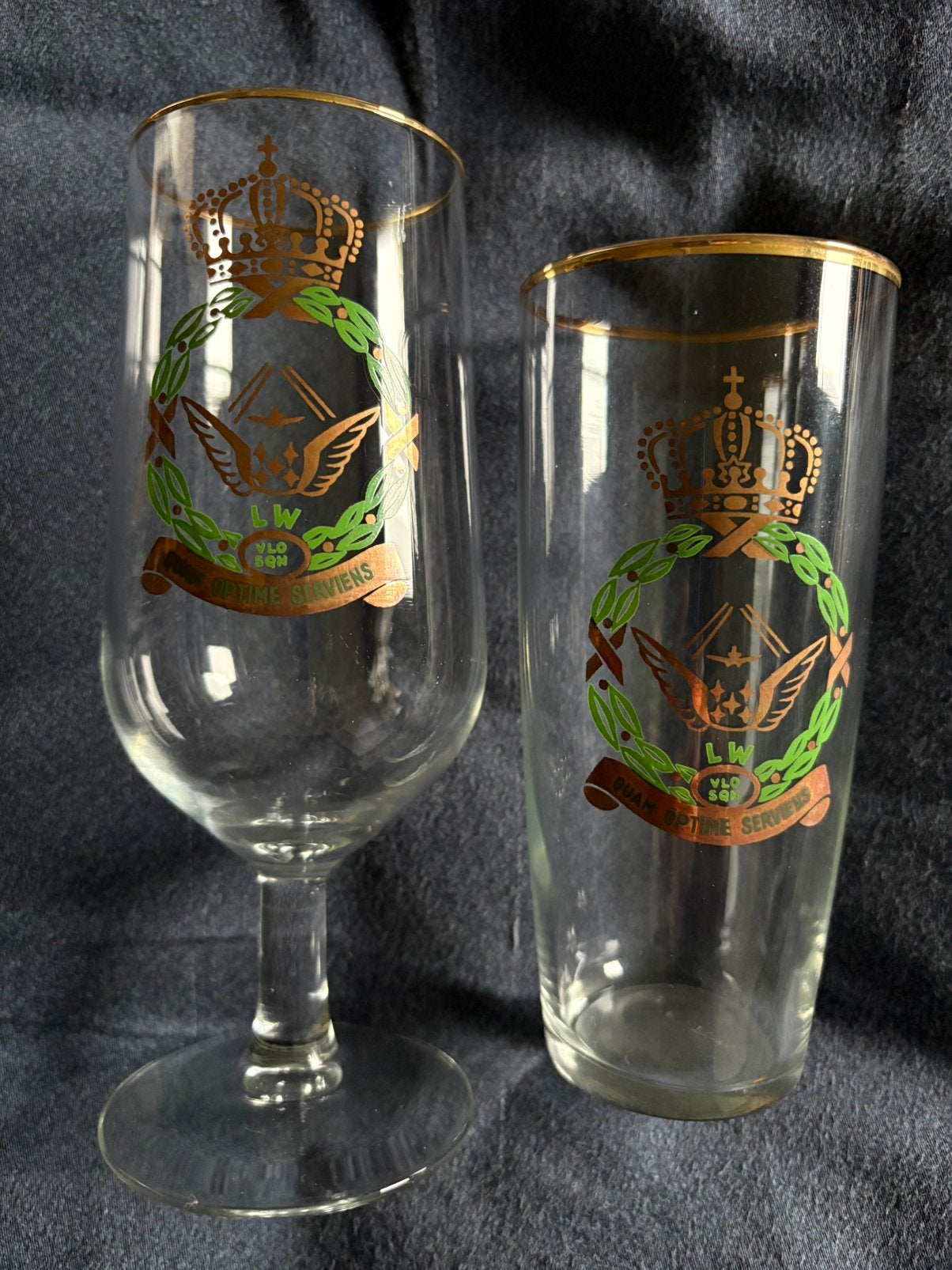Bierglazen VLO squadron vliegbasis Leeuwarden 🍺🫡, Ophalen of Verzenden, Zo goed als nieuw, Patch, Badge of Embleem