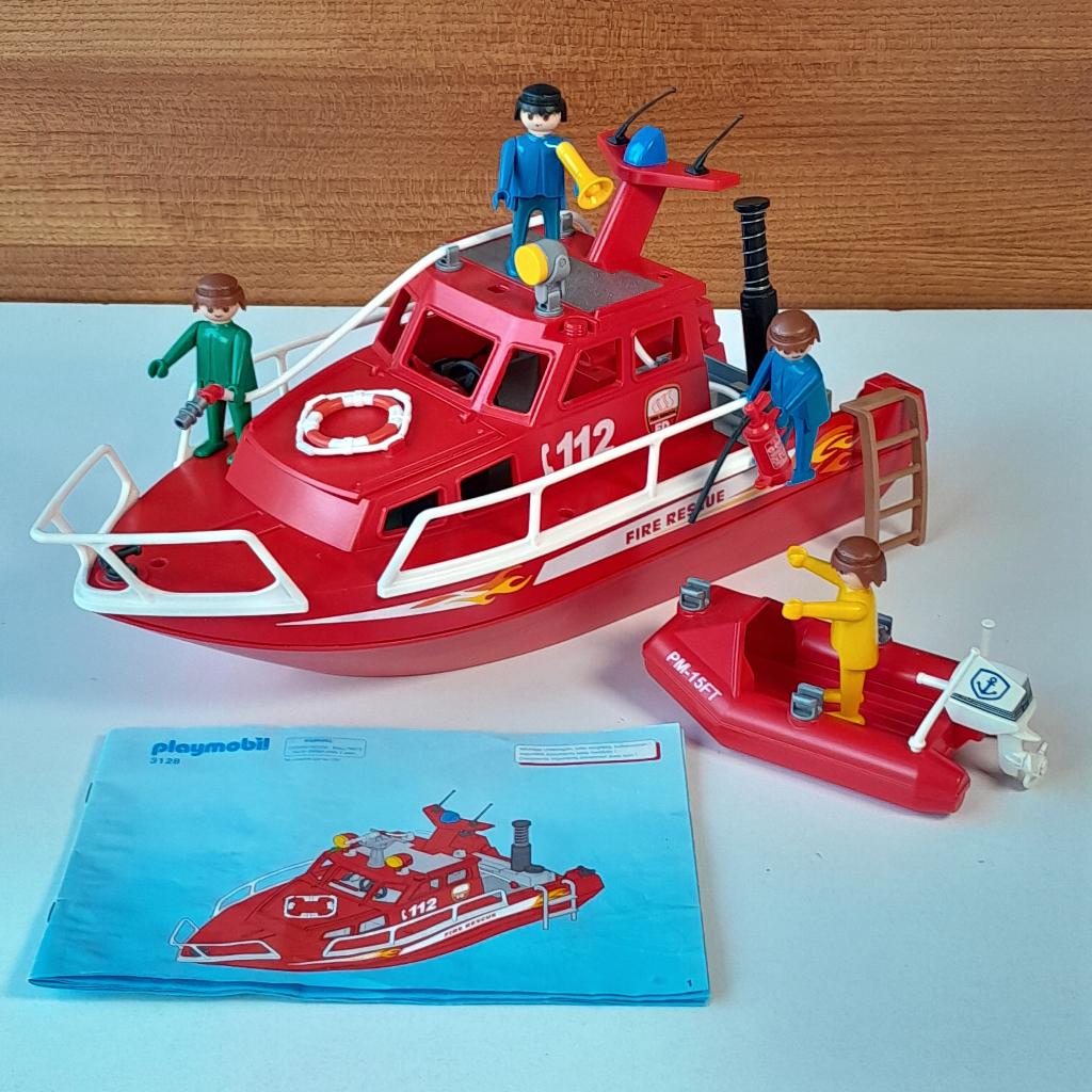 Playmobil 3128 grote + kleine brandweerboot - 2005 en 1999, Ophalen of Verzenden, Gebruikt