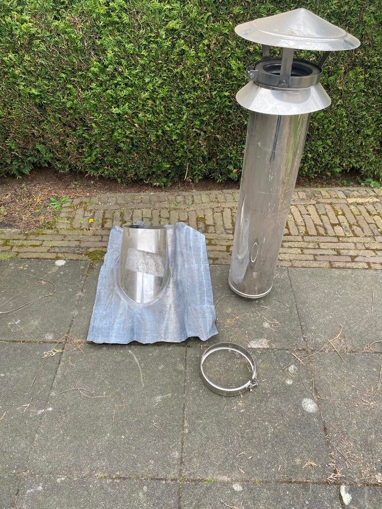 RVS Dakdoorvoer 150/200mm compleet met stormkraag, Ophalen, Gebruikt