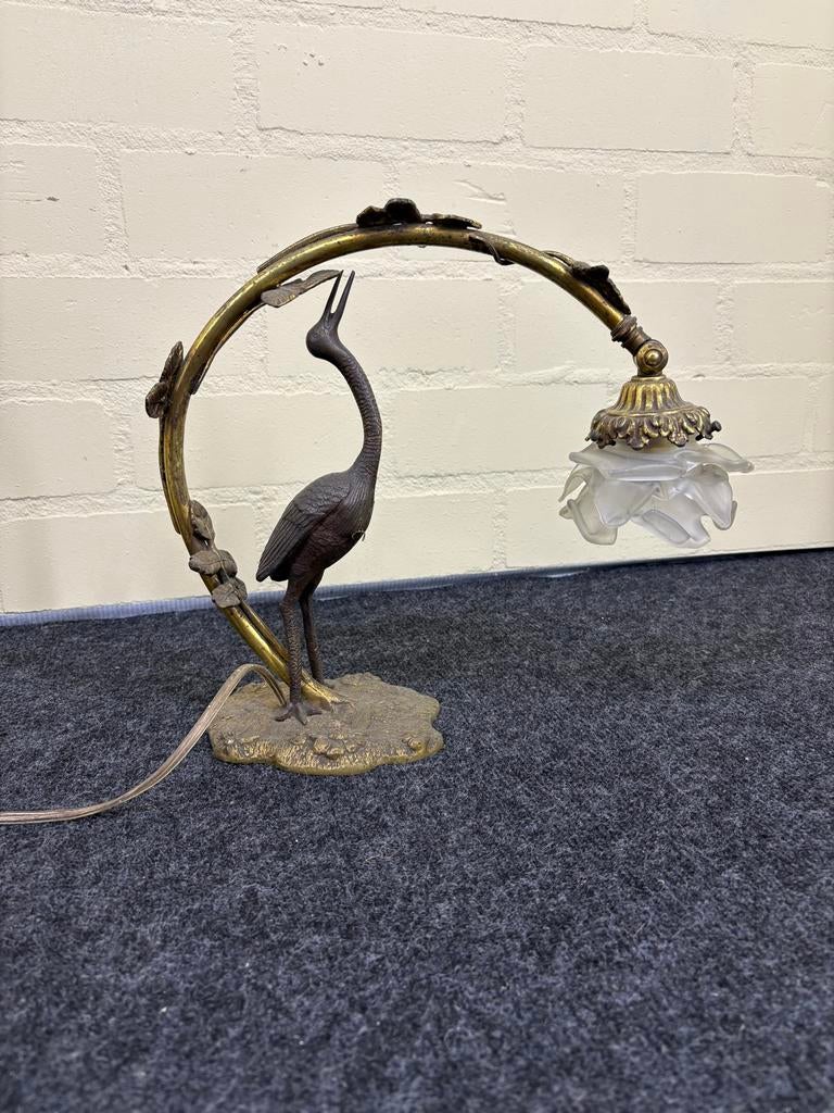 Zeldzame Art Nouveau Reiger Lamp - Frankrijk, ca. 1900, Ophalen