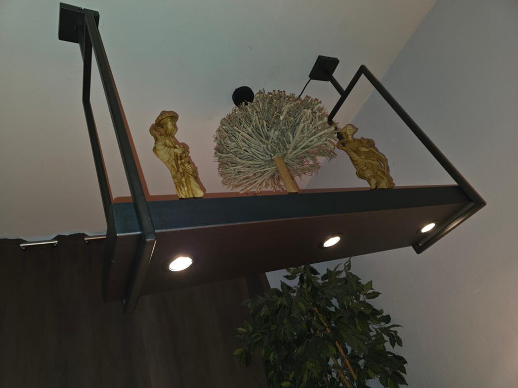 Exclusieve metalen hanglamp met decoratieve plank, Ophalen, Modern, Industrieel, Uniek, 50 tot 75 cm, Zo goed als nieuw