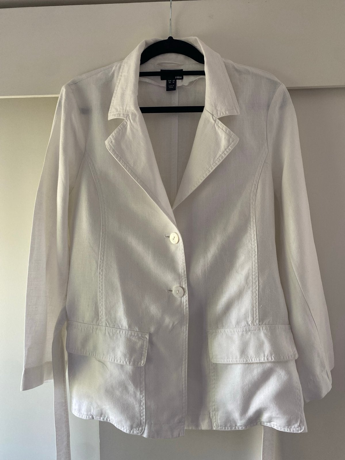 H&M Witte Linnen Blazer Maat 40, Kleding | Dames, Ophalen of Verzenden, Zo goed als nieuw, Maat 38/40 (M), Wit