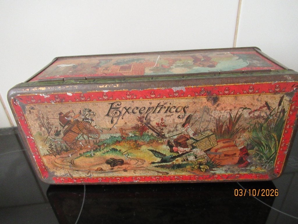 ZELDZAAM EXCENTRIOS BEWAARBLIK MET AMBACHTEN-CA1930, Verzamelen, Ophalen of Verzenden, Gebruikt, Koek(jes)