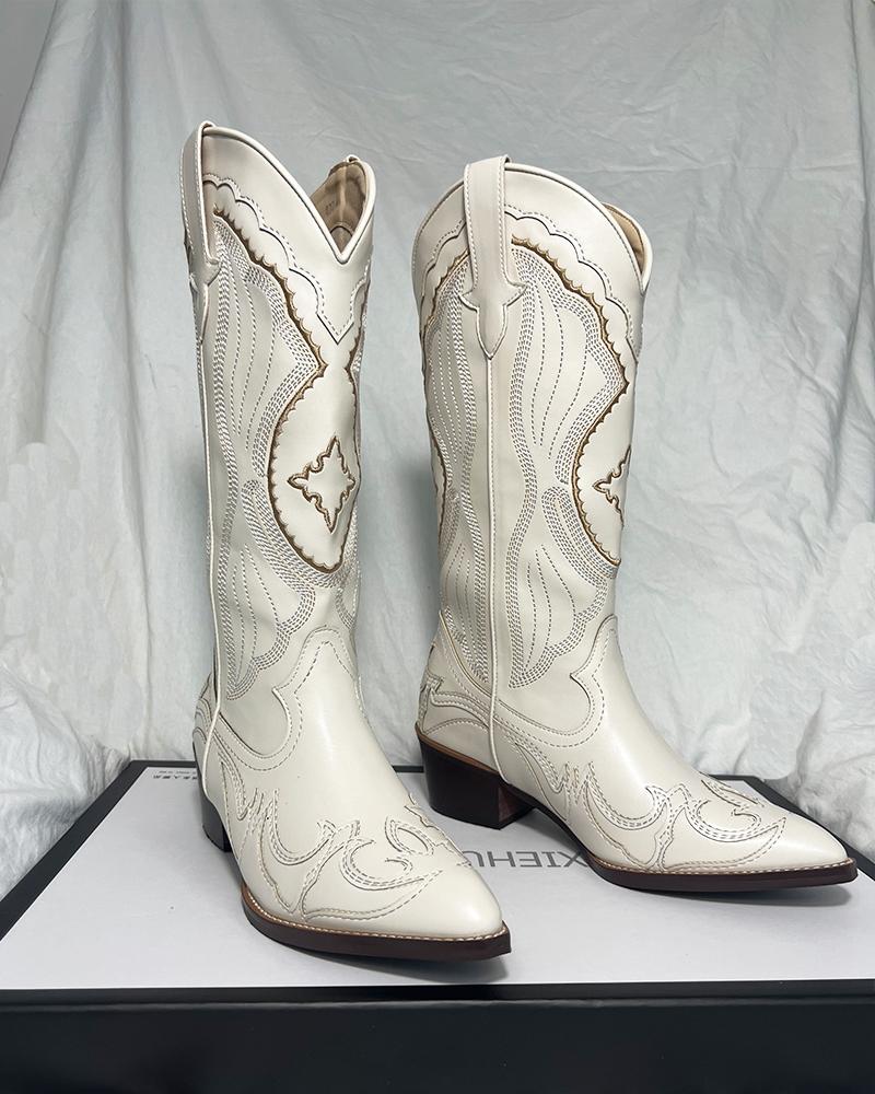 Witte hoge dames cowboy laarzen / vrouwen kunst leren boots, Verzenden, Nieuw, Wit, Hoge laarzen