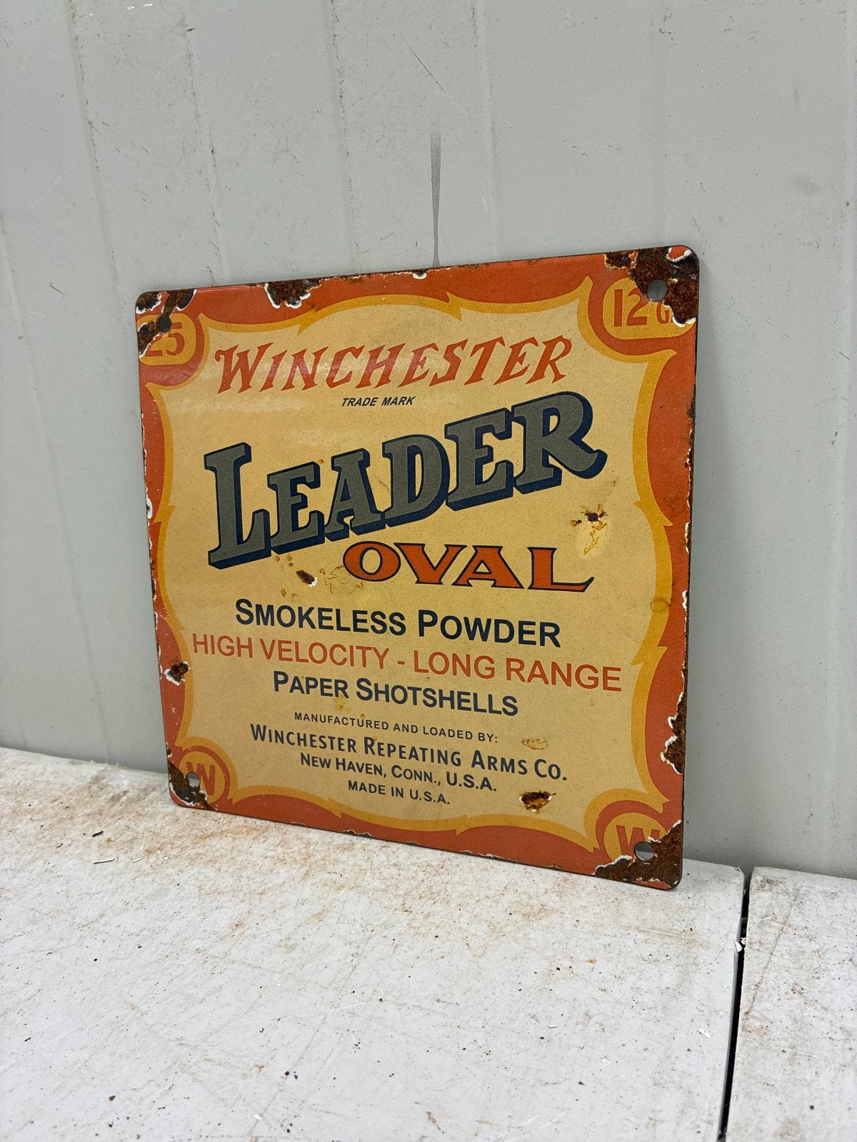 Winchester Leader Oval – Vintage Reclamebord, Ophalen of Verzenden