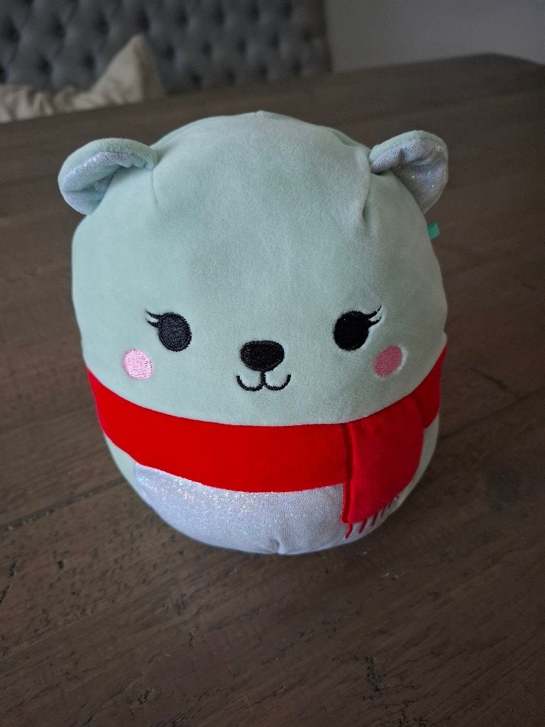 Squishmallows knuffel met rode sjaal – ca. 20 cm, Ophalen of Verzenden, Zo goed als nieuw, Overige typen
