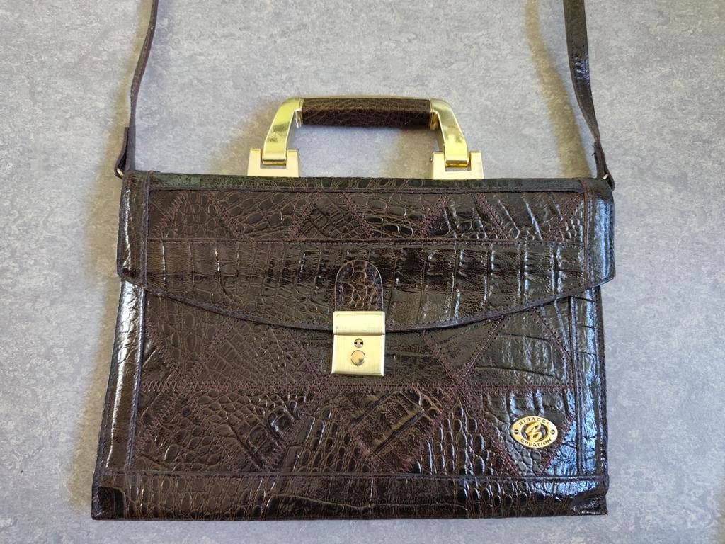 Biracci Creation bruin leren schoudertas/clutch, 23x34x3 cm, Ophalen of Verzenden, Zo goed als nieuw, Bruin, Handtas