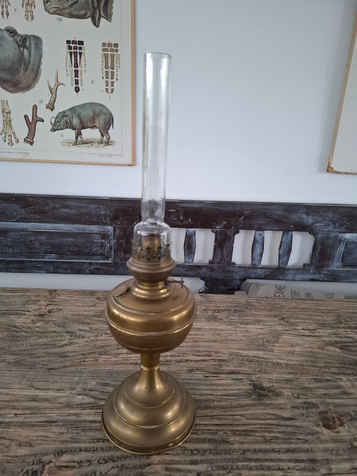 Antieke Kosmos Olie Lamp - Goed Werkend - 53 cm Hoog, Antiek en Kunst, Ophalen of Verzenden