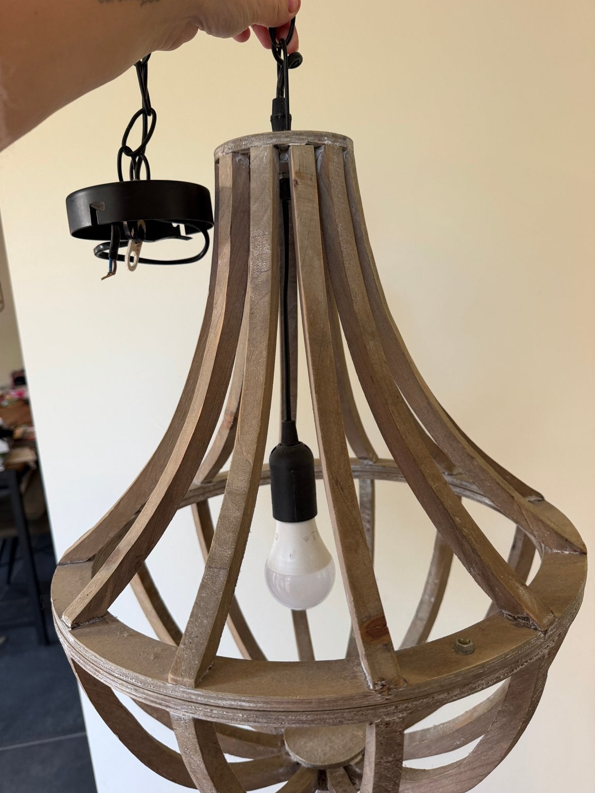 Houten hanglamp - Landelijke stijl, Ophalen, Gebruikt, Hout, E27 (groot)