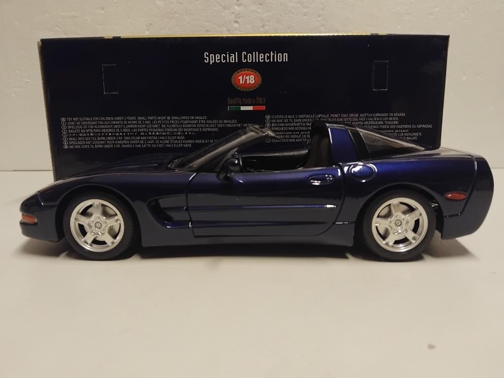 Chevrolet Corvette Targa donkerblauw Bburago metal 1:18 KRD, Ophalen of Verzenden, Zo goed als nieuw, Auto, Overige merken