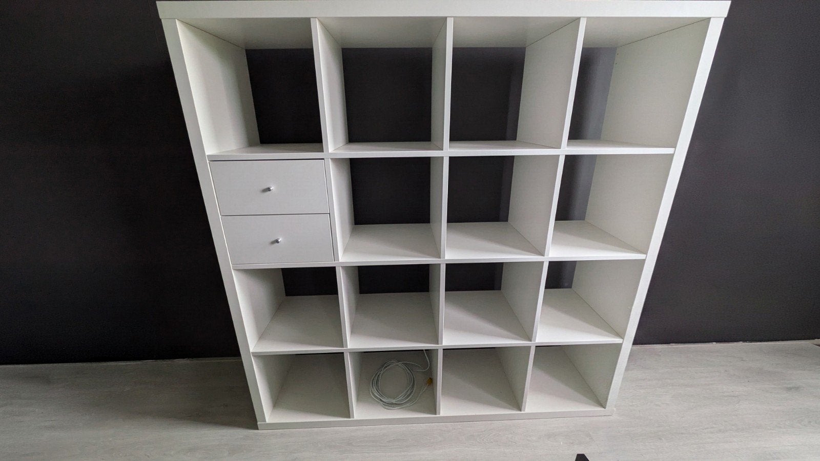 Witte vakkenkast met lades - IKEA Kallax stijl, Ophalen, Met plank(en), Gebruikt, 100 tot 150 cm