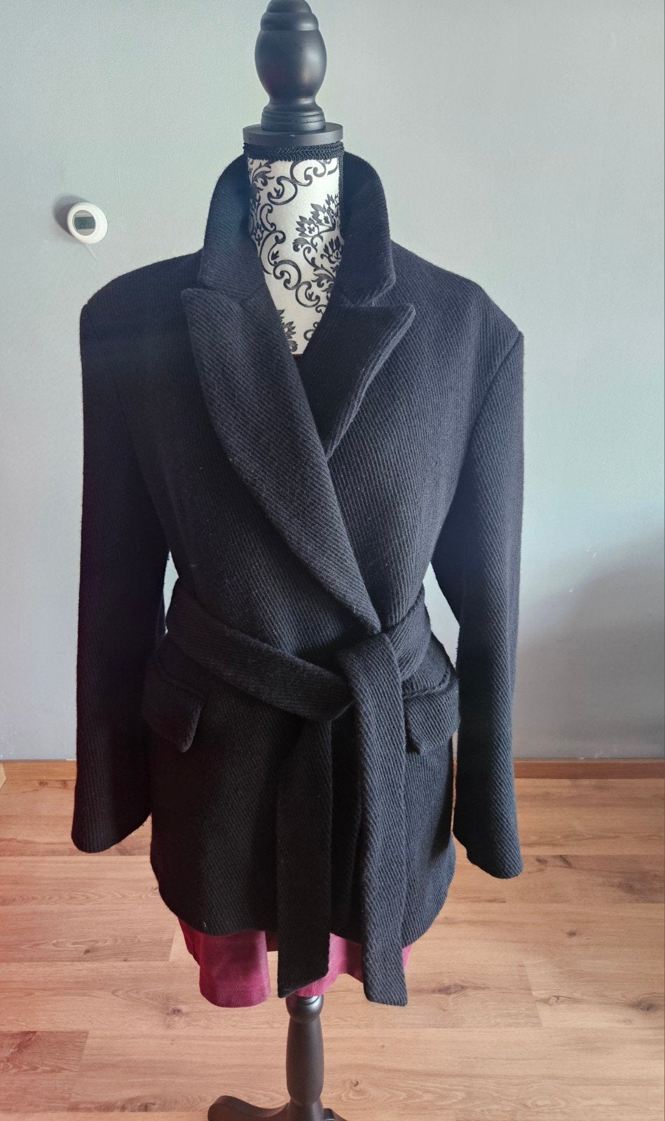 Elegante zwarte H&M Wool Blend jas met ceintuur, maat M, Verzenden