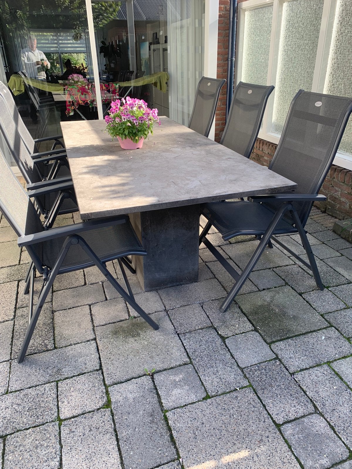 Granieten tuintafel 2,20 m x 1, 00 m, Ophalen, Gebruikt, Rechthoekig, Overige materialen