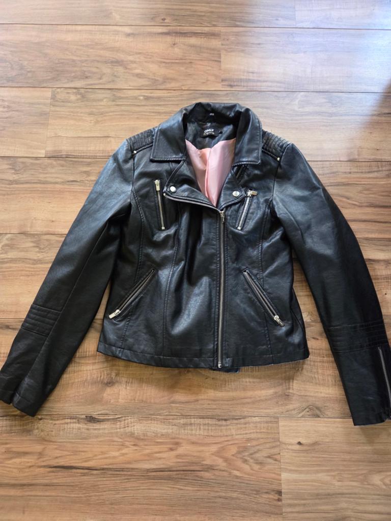 Stoere ONLY leren bikerjack - Maat 40, Kleding | Dames, Jassen | Winter, Maat 38/40 (M), Zwart, Ophalen of Verzenden, ONLY
