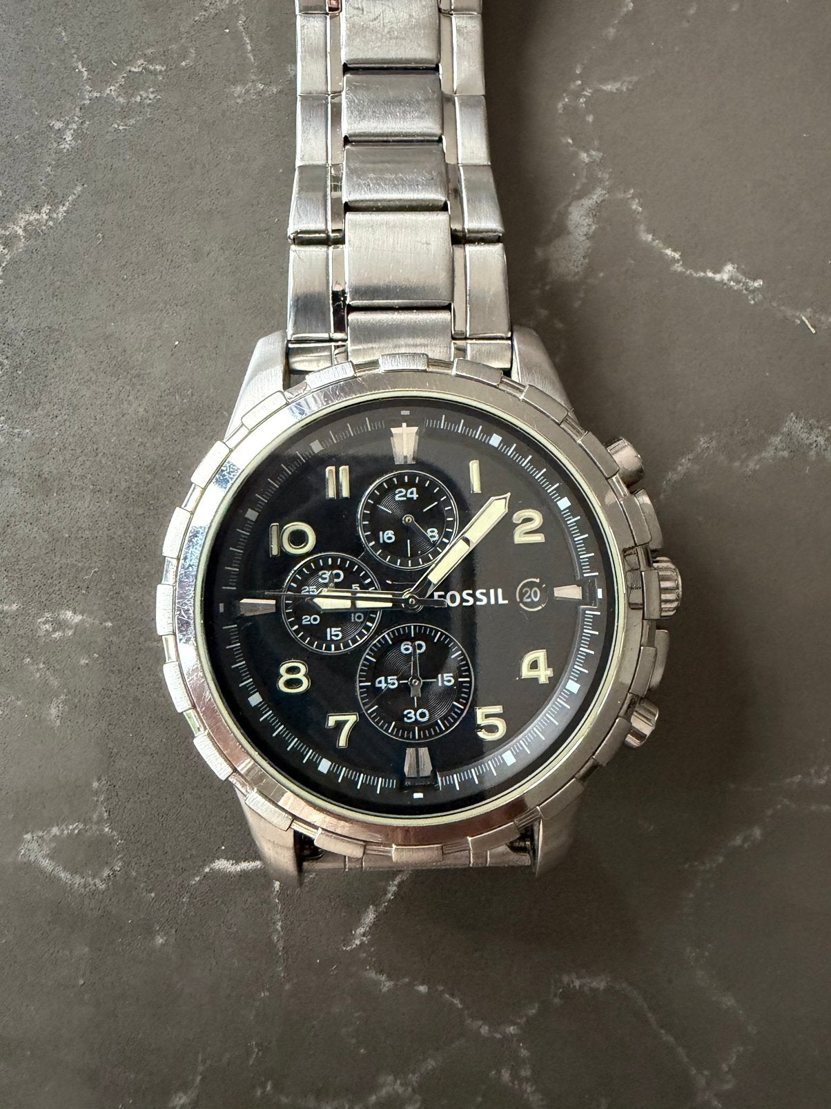 WOW: FOSSIL heren horloge zilver staal, Sieraden, Tassen en Uiterlijk, Ophalen, Gebruikt, Staal, Fossil