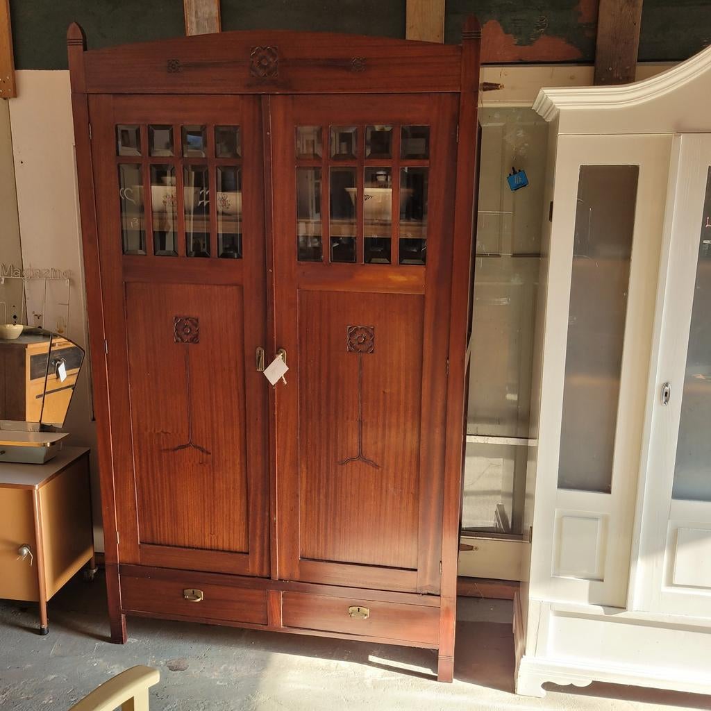 Brocante vintage oude vitrinekast servieskast demontabel, Huis en Inrichting, Kasten | Vitrinekasten, Ophalen, Glas, Gebruikt