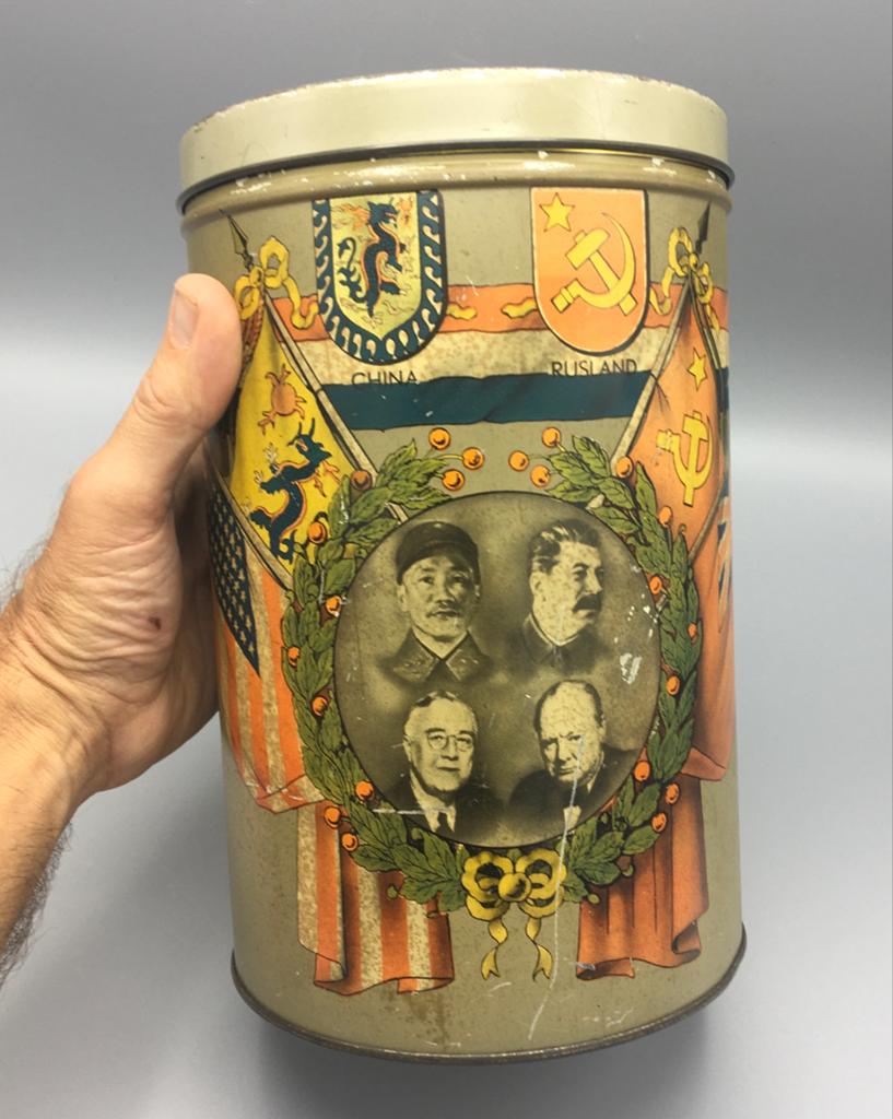 Vintage blik WOII Geallieerde Leiders 1939-1945, Ophalen of Verzenden, Gebruikt, Overige