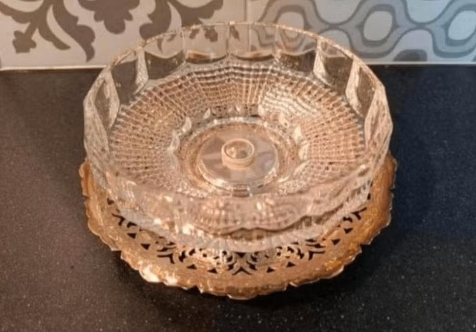 Vintage glazen schaal met Zilverkleurige onderzetter, Ophalen of Verzenden