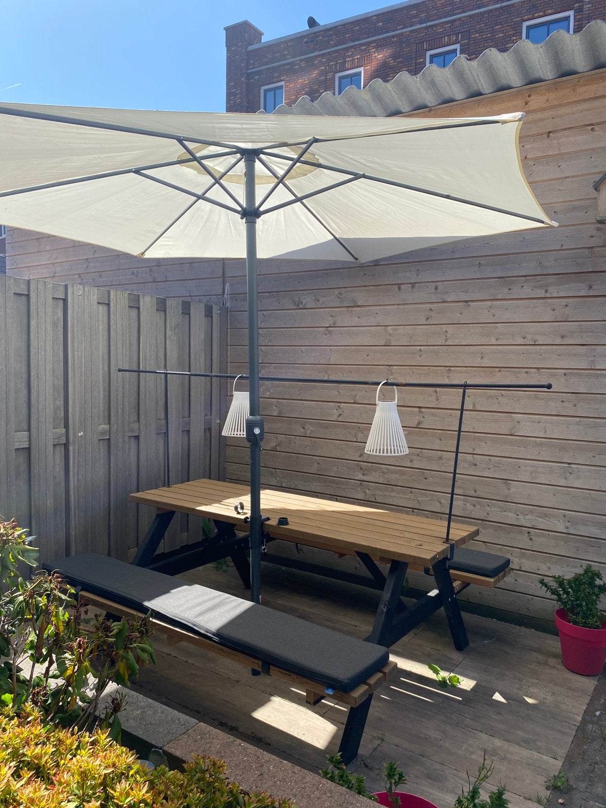 Parasol 3m creme kleur, Ophalen, Zo goed als nieuw, 2 tot 3 meter, Stokparasol