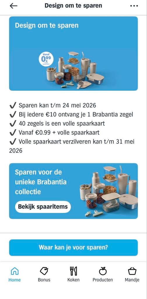 Brabantia spaarkaart (AH), Albert Heijn, Verzenden