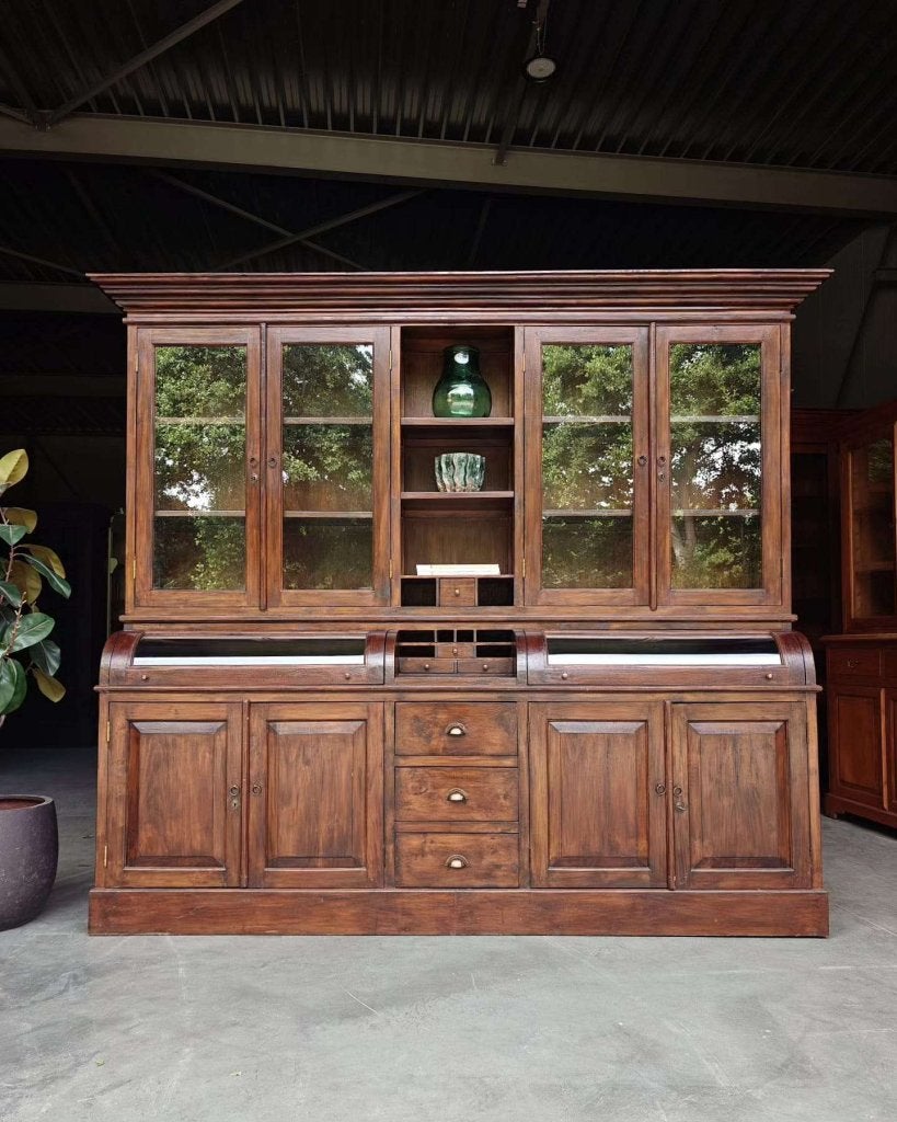 Prachtige grote grutterskast | Apothekerskast teakhout #0023, Gebruikt, -, 200 cm of meer, -
