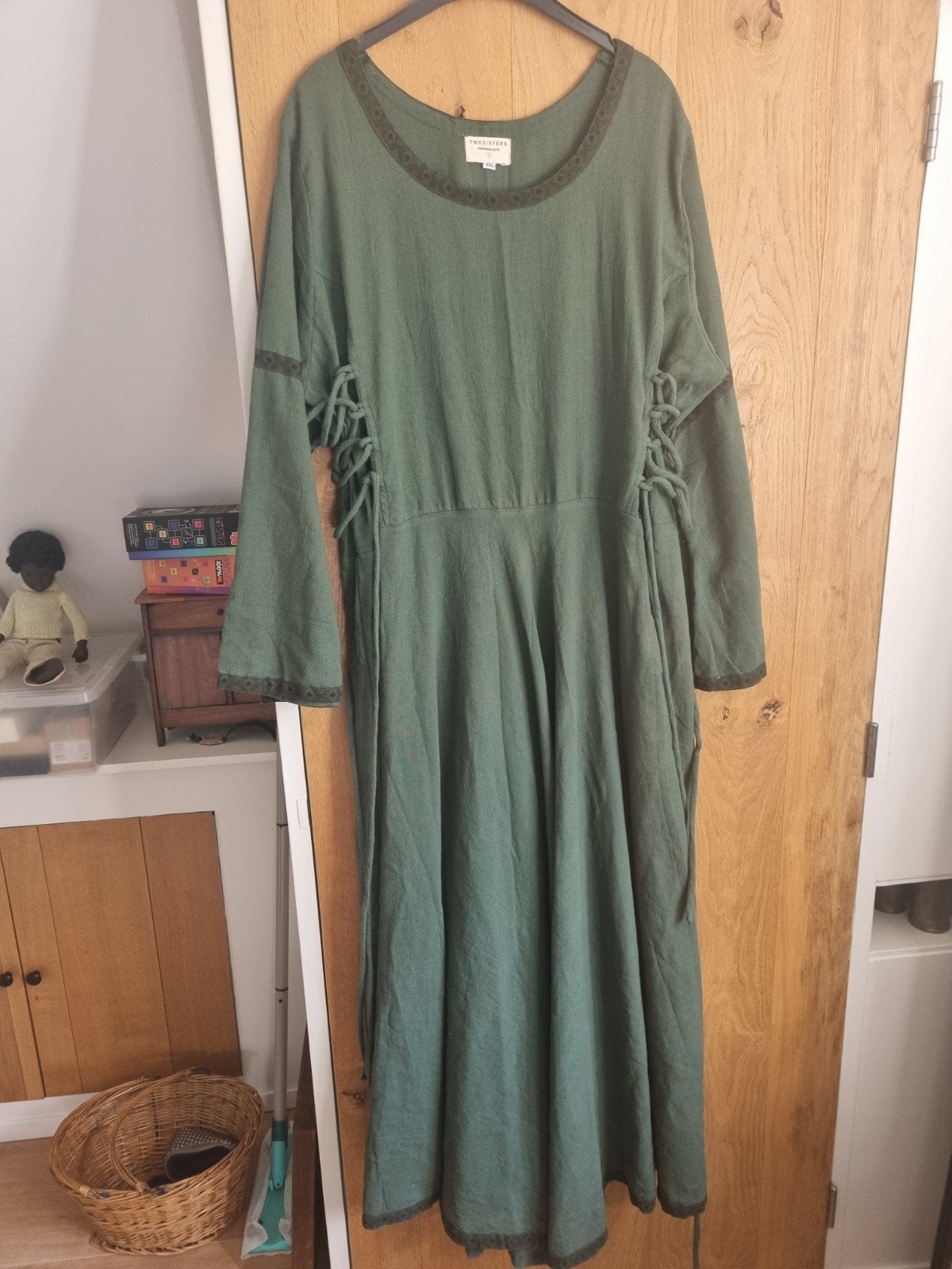 Handgemaakte donkergroene winterjurk XXL van Twosisters, Maat 46/48 (XL) of groter, Gedragen, Groen, Twosisters