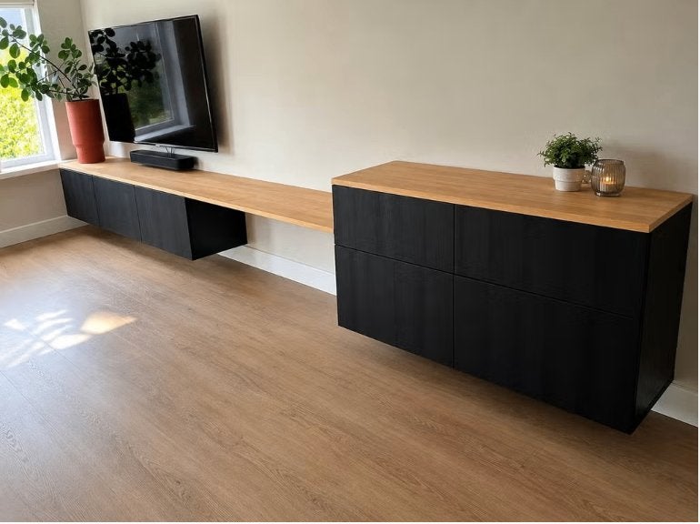 SNEL WEG! IKEA Besta tv meubel met speelplank en speelkast, Huis en Inrichting, Ophalen, Gebruikt, Eikenhout, 200 cm of meer