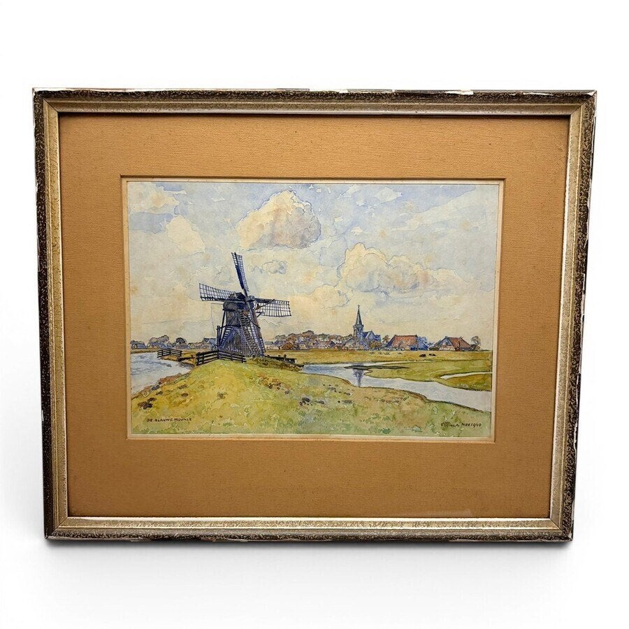 Johannes Elsinga (1893-1969) - 'De Blauwe Moune', 1940, Nederlandse school, Ophalen of Verzenden, Landschap, Aquarel