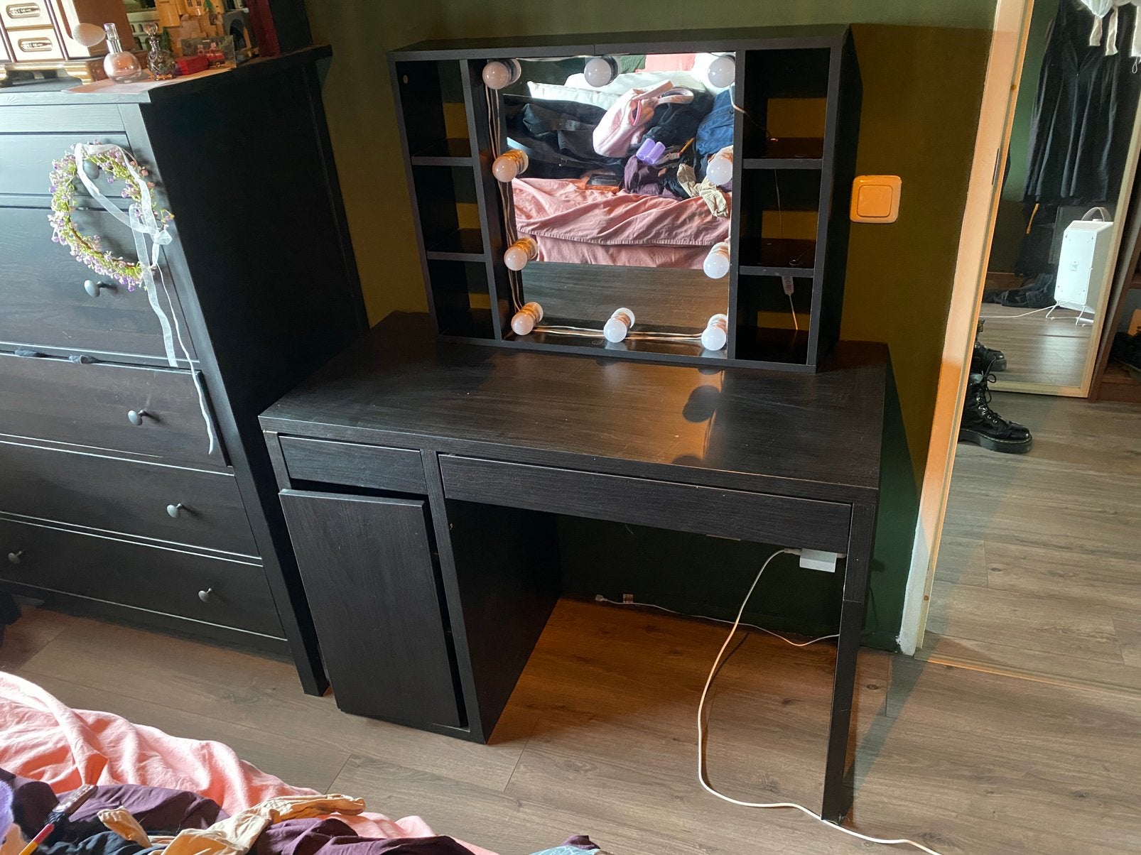 Kaptafel met Hollywood spiegel, Huis en Inrichting, Tafels | Kaptafels, Ophalen, Gebruikt, 100 tot 150 cm, 100 tot 150 cm