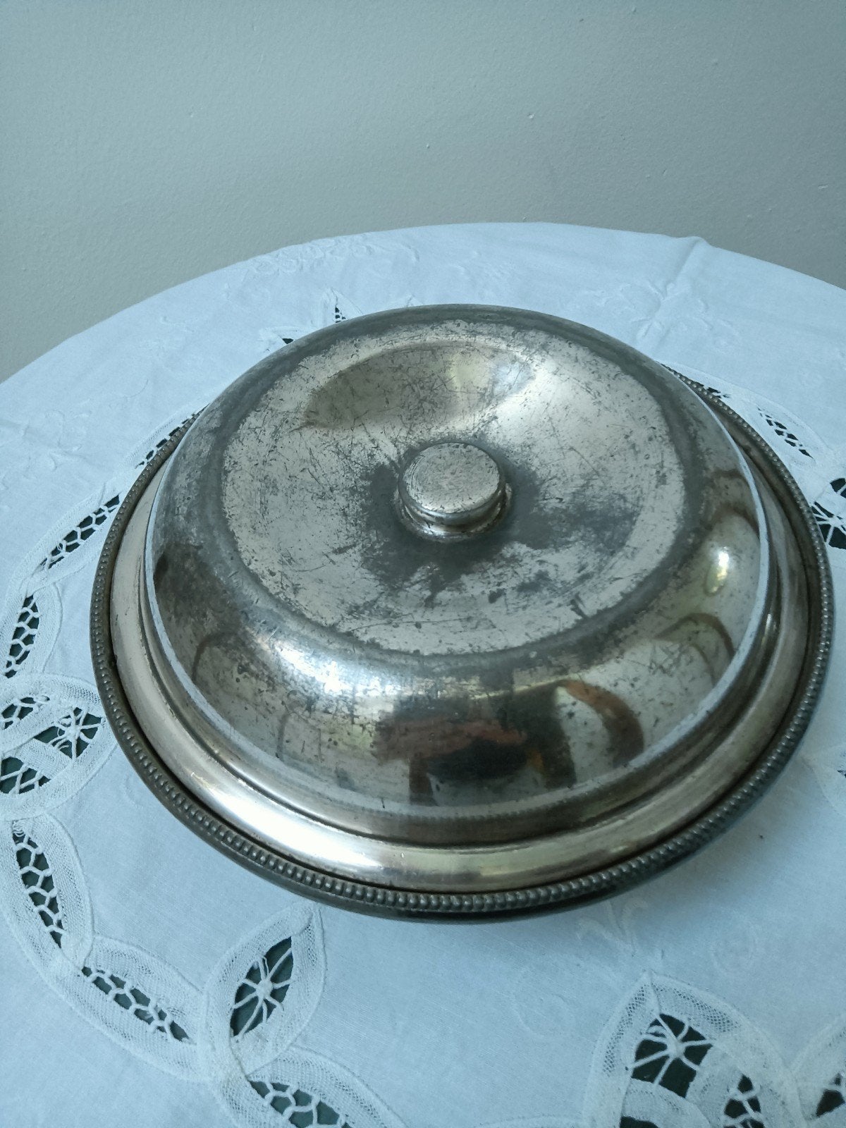Verzilverde Sheffield schaal met deksel - Shabby Chic, Antiek en Kunst, Ophalen of Verzenden
