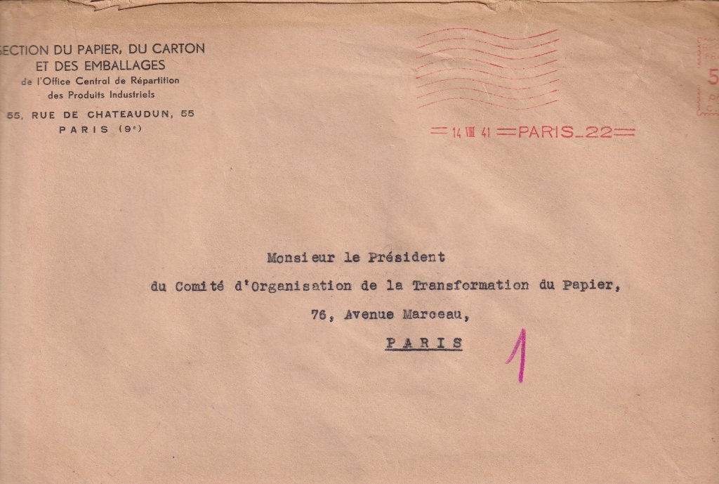 Frankrijk 1941  M114 Papier/Karton Ind Machinestempel, Verzenden, Envelop