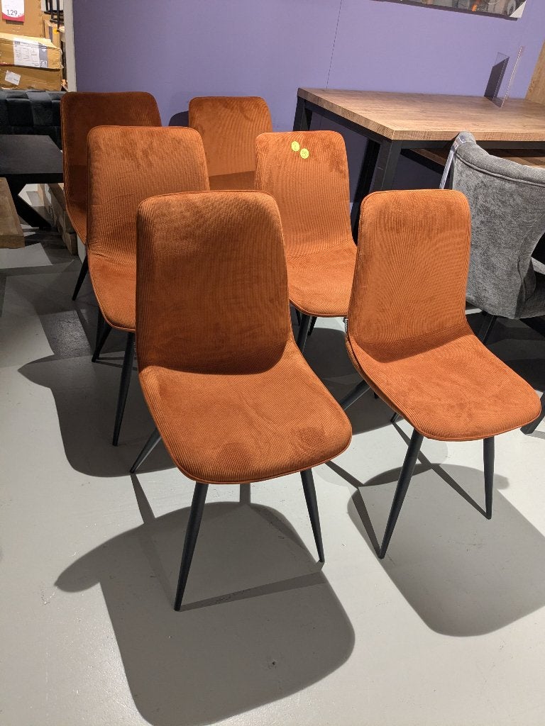 SET VAN 6 ORANJE RIB STOELEN VOOR SPOTPRIJS, Ophalen, MODERN, Overige kleuren, Nieuw