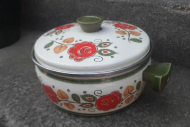 Vintage EMAILLEN PAN met deksel groot 24 cm. Baumann Tirol, Antiek en Kunst, Ophalen of Verzenden