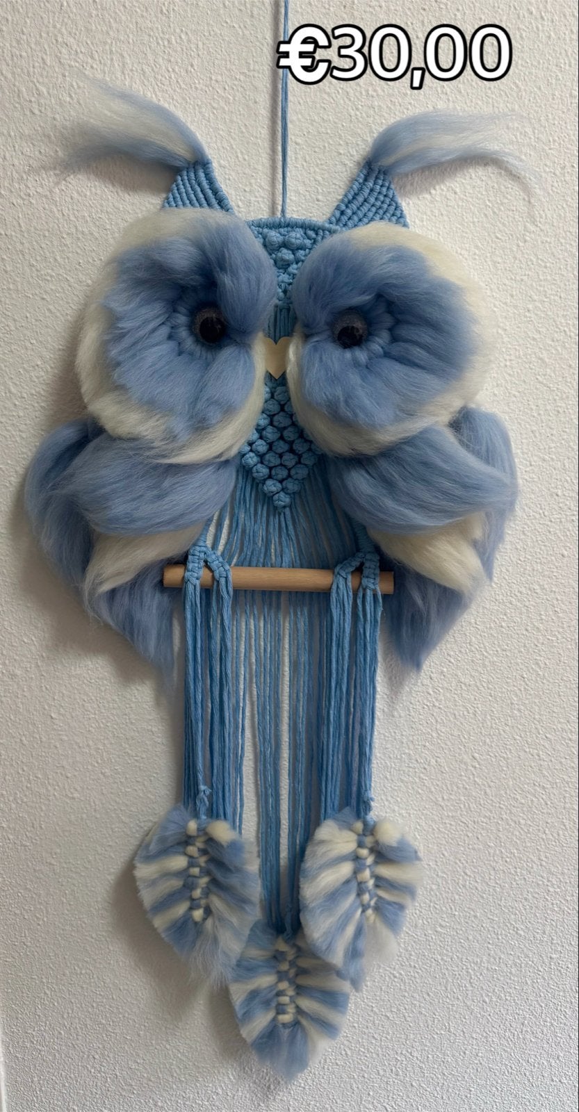 Handgemaakte Macrame Uil Wanddecoratie - 100x50cm, Ophalen, Blauw, Boho, Nieuw