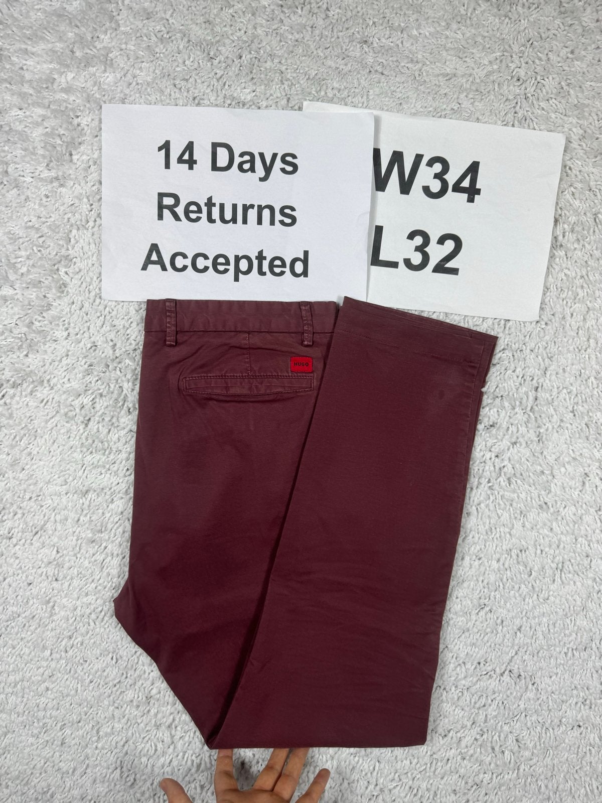 HUGO Boss David222D Chino Slim Fit Burgundy W34 L32 2874, Verzenden, Overige maten, H, H