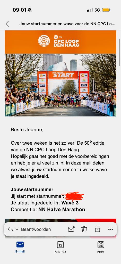 CPC halve marathon startbewijs, Ophalen of Verzenden, Nieuw