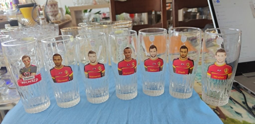glazen bierglazen Rode Duivels oude generatie, Ophalen of Verzenden, Zo goed als nieuw, Buitenlandse clubs, Overige typen