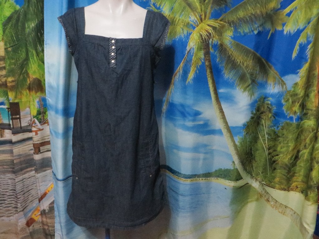 Blauwe spijkerjurk steekzakken ster accent mt 40 VNL de Luxe, Kleding | Dames, Blauw, Ophalen of Verzenden, Gedragen, Boven de knie