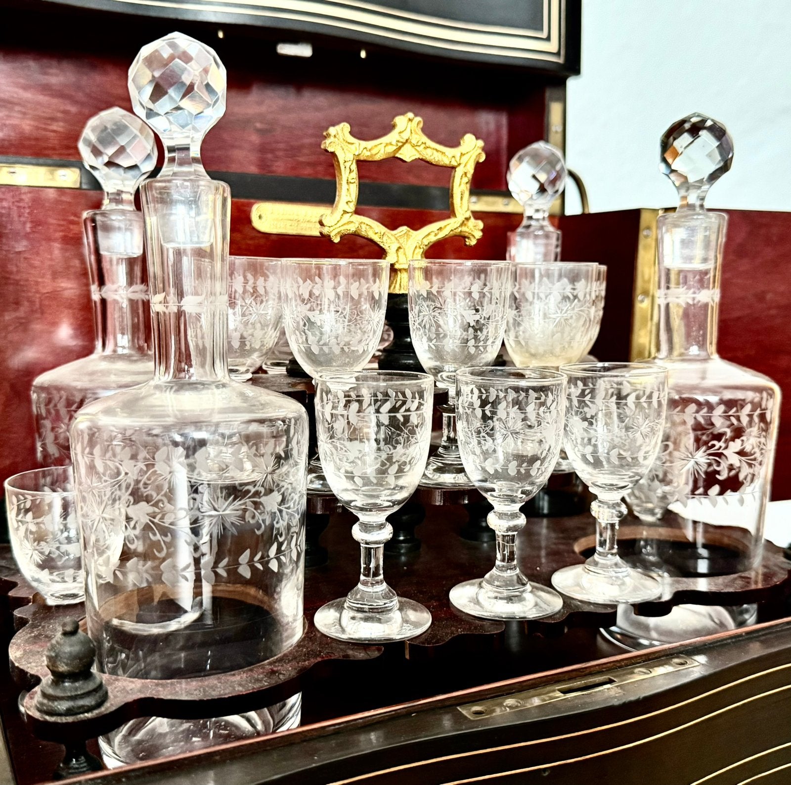 Antiek Boulle Likeurkabinet Tantalus Napoleon III Kristal 19, Antiek en Kunst, Ophalen