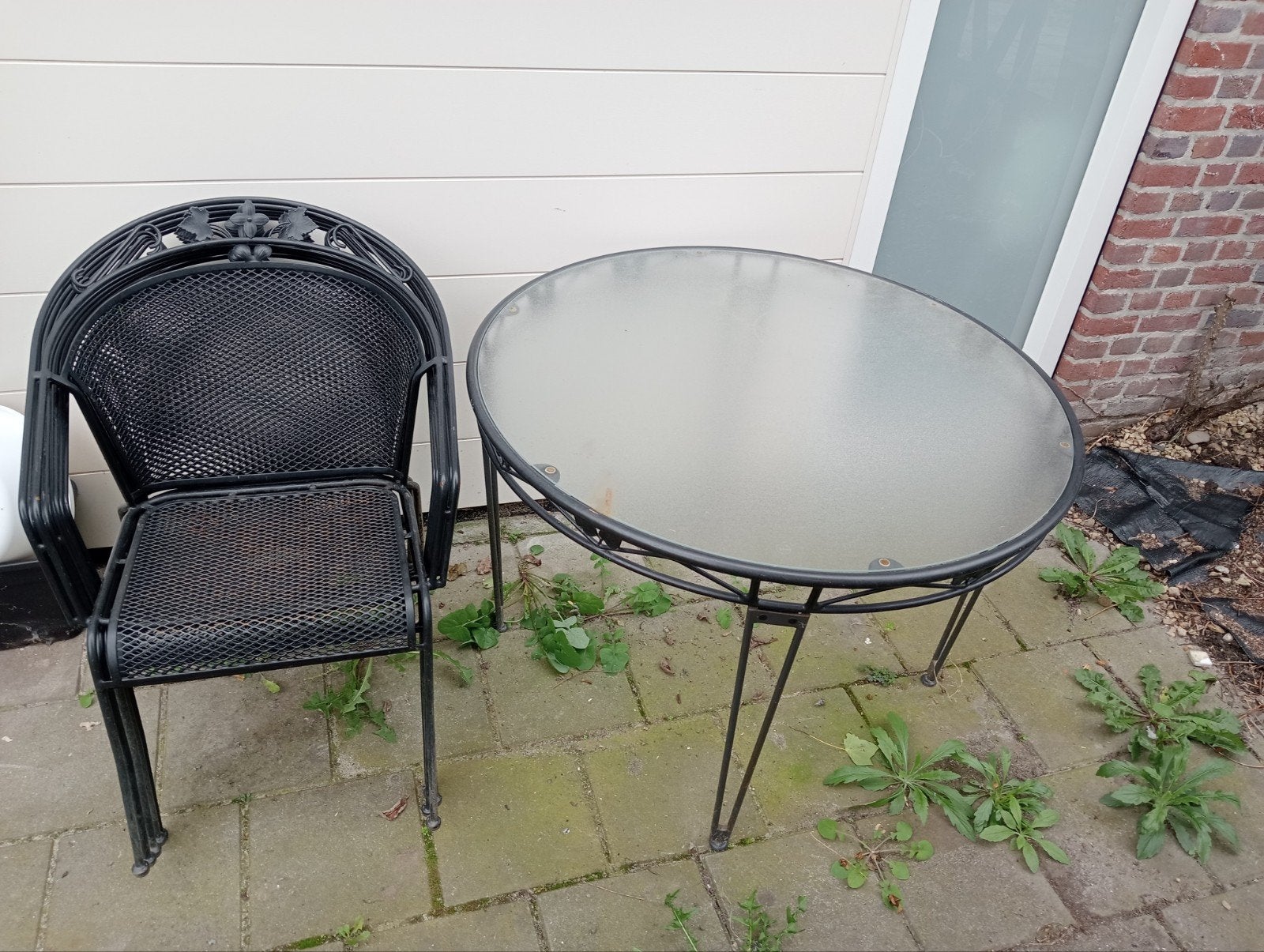 Tuinset met 5 stoelen en glazen tafel, Tuin en Terras, Gebruikt, Sj, Sb, Tuinset