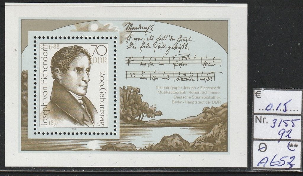 DDR von Eichendorff Blok 92 Michel 3155 Nr.A653p, Postzegels en Munten, Postzegels | Europa | Duitsland, Verzenden, DDR, Postfris