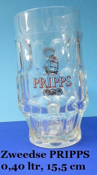 PRIPPS ÖL, Zweeds bier, zware glazen 0.4 ltr bierpul, Ophalen of Verzenden, Zo goed als nieuw, Pul(len), Overige merken