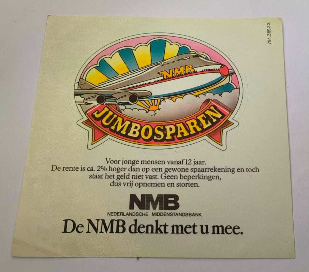 Sticker NMB Jumbo-sparen (1), Verzamelen, Ophalen of Verzenden, Zo goed als nieuw, Bedrijf of Vereniging