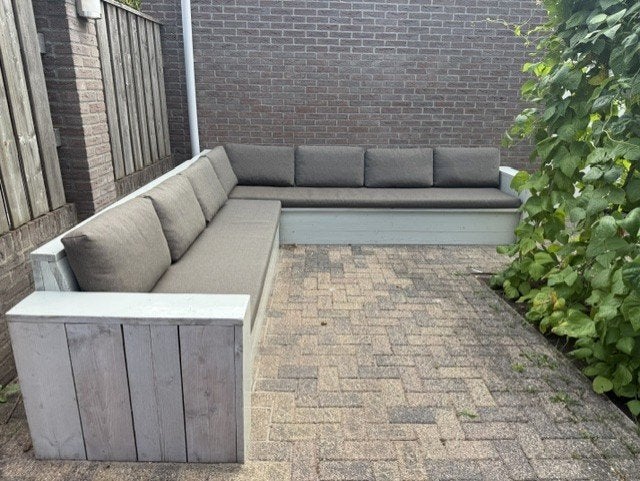 Grote houten tuinbank inclusief kussens en opbergruimte, Ophalen, Gebruikt, Hout