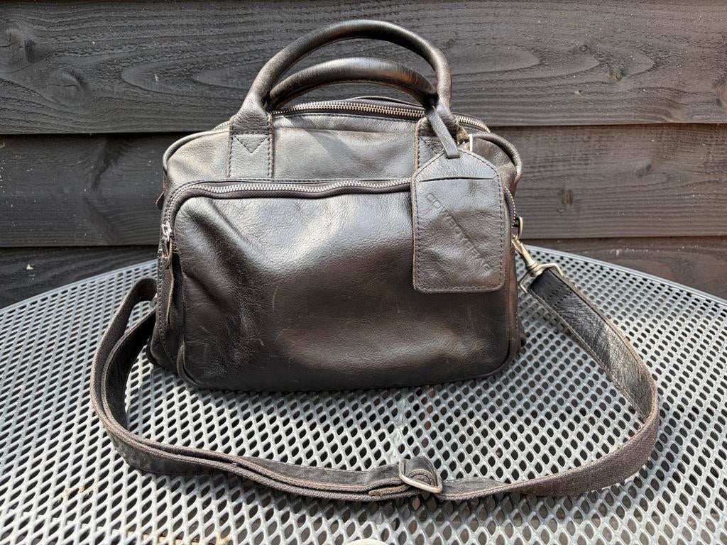 Cowboysbag luiertas Zwart Leer, Kinderen en Baby's, Luiertassen, Ophalen of Verzenden, Gebruikt