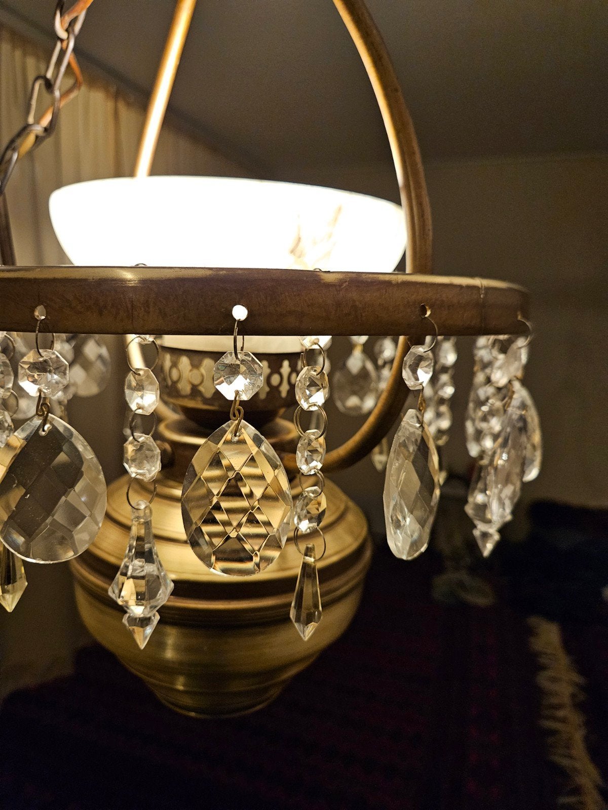 Vintage hanglamp met kristallen - American Coop 1850, Antiek en Kunst, Antiek | Lampen, Ophalen