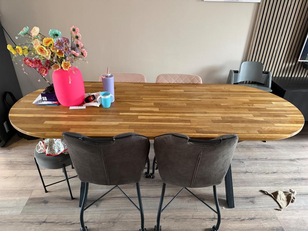 Ovale tafel 220cm, Ophalen, Eikenhout, 200 cm of meer, 50 tot 100 cm