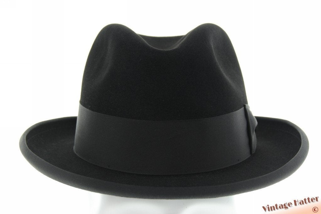 Vintage gleufhoed Homburg hoed Huckel zwart vilt 56, Hückel, Hoed, Ophalen of Verzenden, 57 cm (M, 7⅛ inch) of minder