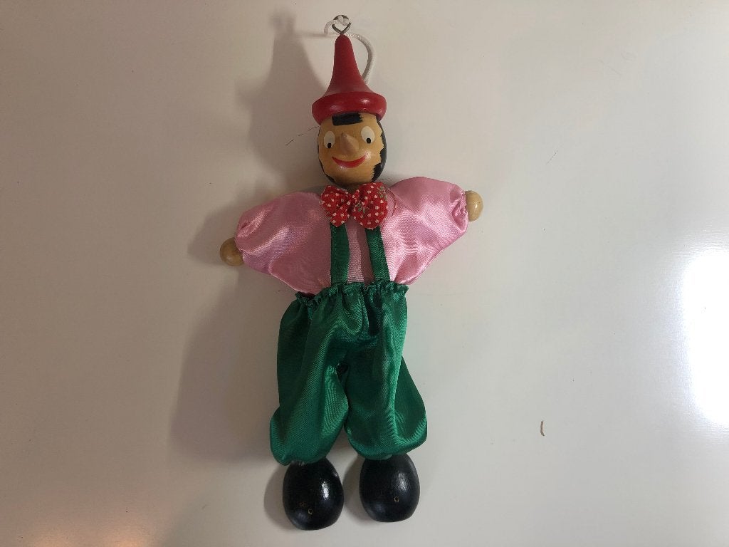 A762 Leuke oude houten Pinokkio pop met kleertjes, Ophalen of Verzenden, Gebruikt, Pop